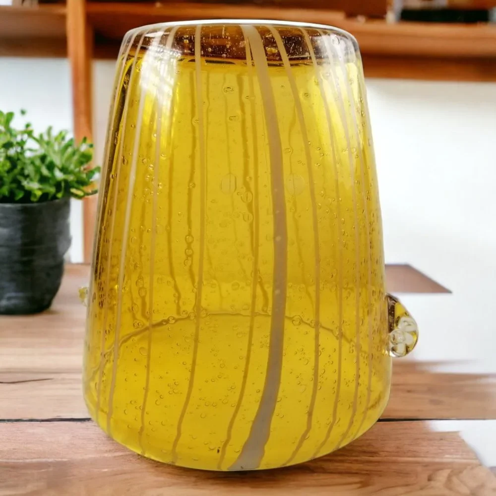 Murano Italian Ice Bin Venini for Disaronno, Handblown Art Glass, Amber & White